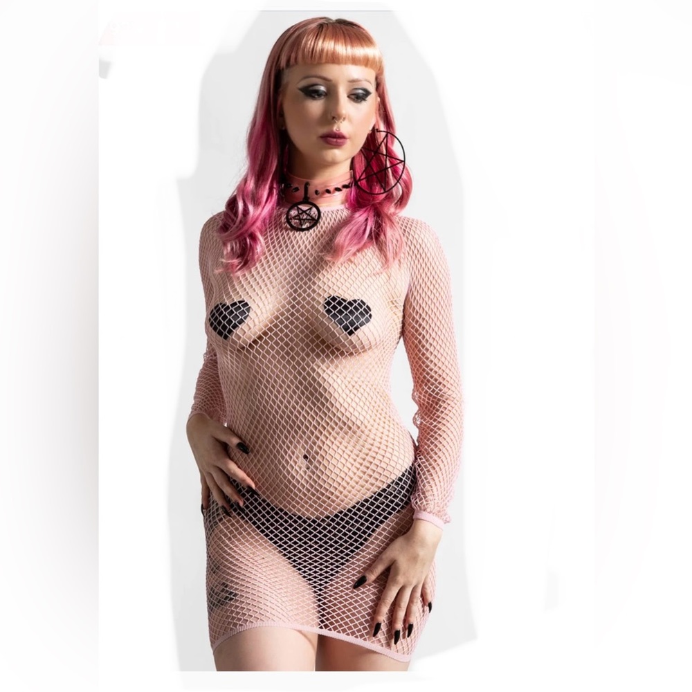 Killstar fishnet dress pink one size